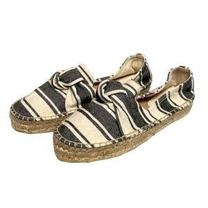 SONALI Gray Cream Striped Bow Detail Slip-on Espadrille Flats - Size 39